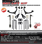 2011-2016 3.5"-4" Front/ 1" Rear GM 2500/3500HD SRW 2WD/4WD SST Lift Kit -- 69-3411